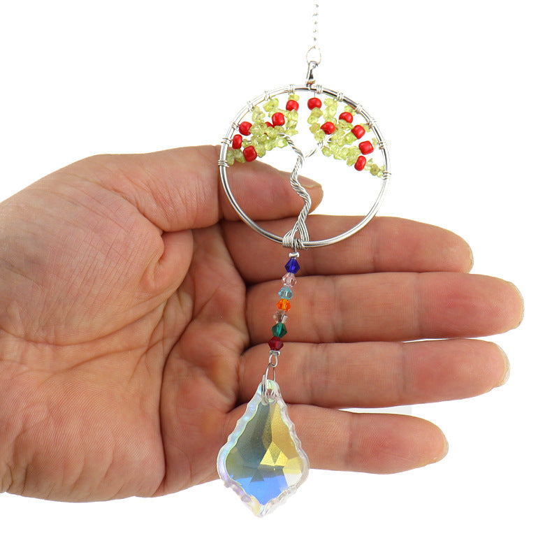 zensoullab Handmade Woven Crystal Gravel Tree of Life Crystal Ball Pendant Hanging Decoration for Indoor Curtain Decoration