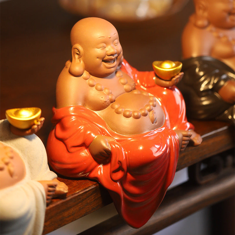 zensoullab Zen Wealth-Attracting Ceramic Maitreya Buddha Figurine Laughing Buddha New Chinese Style Living Room Entrance Hall Curio Shelf Office Tea Room Decoration