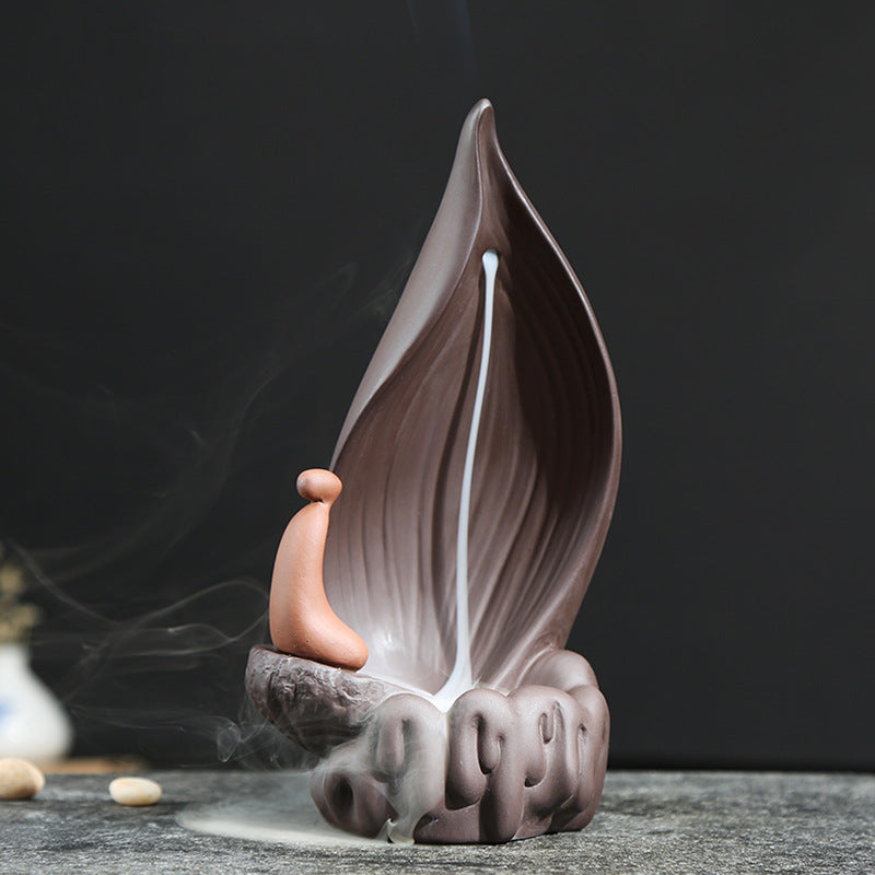 zensoullab Creative Purple Clay Backflow Incense Burner Home Sandalwood Coil Incense Burner for Worship Ceramic Living Room Incense Burner Tea Ceremony Buddhist Supplies