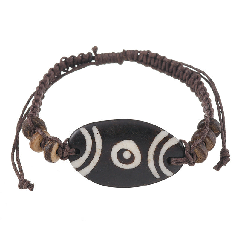 zensoullab Vintage Tibetan Style Ox Bone Dog Tooth Bracelet Carved Dzi Bead Yak Bone Ethnic Style Personality Unisex Bracelet Tourist Spot Jewelry
