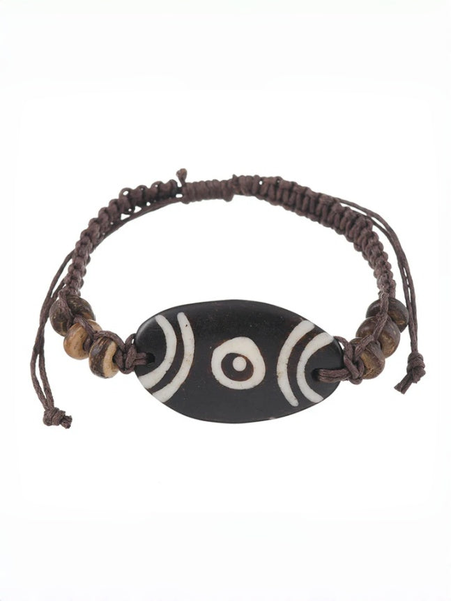 zensoullab Vintage Tibetan Style Ox Bone Dog Tooth Bracelet Carved Dzi Bead Yak Bone Ethnic Style Personality Unisex Bracelet Tourist Spot Jewelry