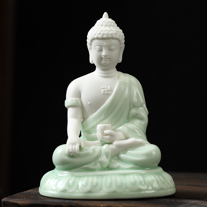Zensoullab Zen Ceramic Sakyamuni Buddha Ornaments Vairocana Buddha Home Living Room Entrance Decorations Worship Furnishings