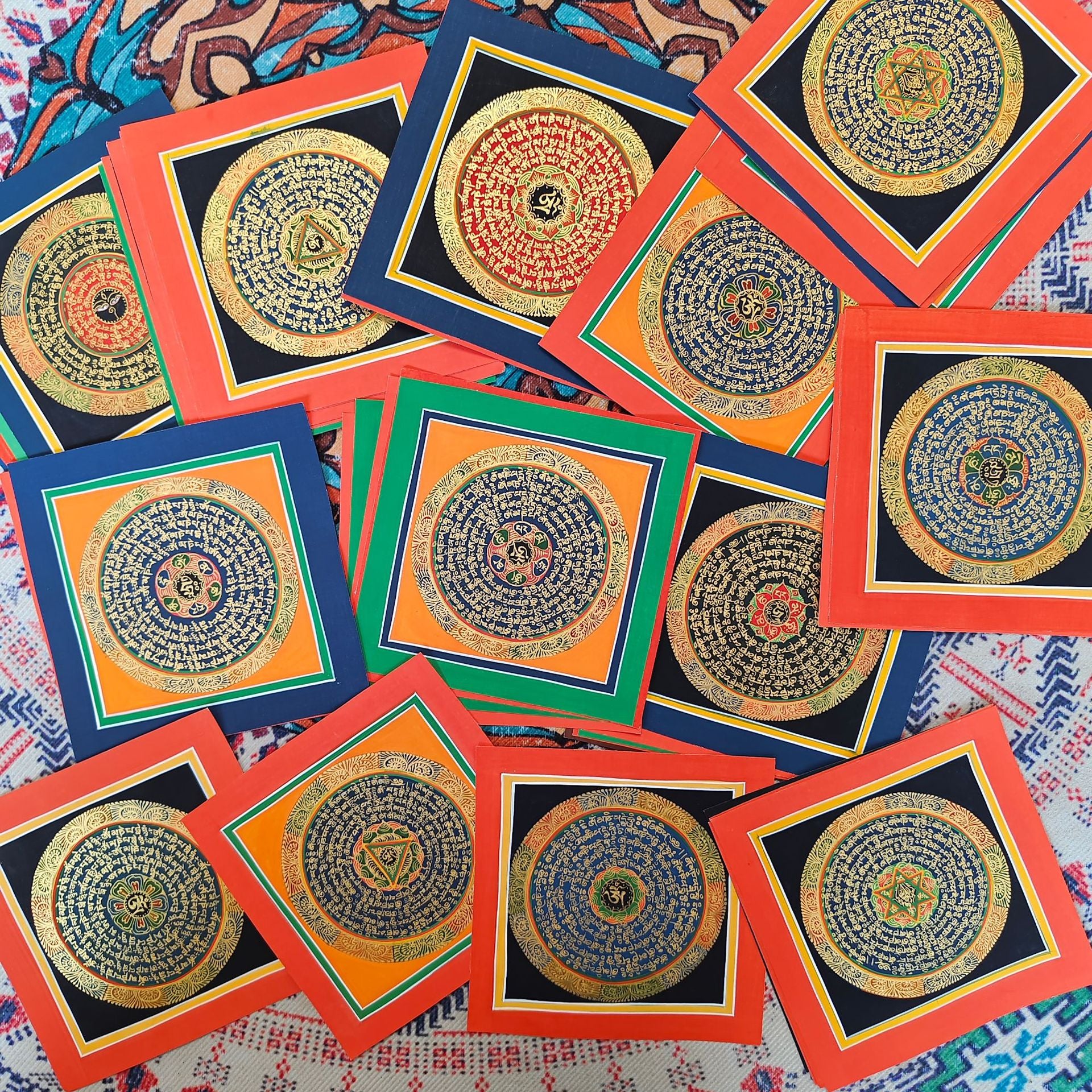 zensoullab Nepal Hand-painted Thangka Six-Word Mantra Tibetan Sutra Thangka Mandala Living Room Entrance Decoration Hanging Painting
