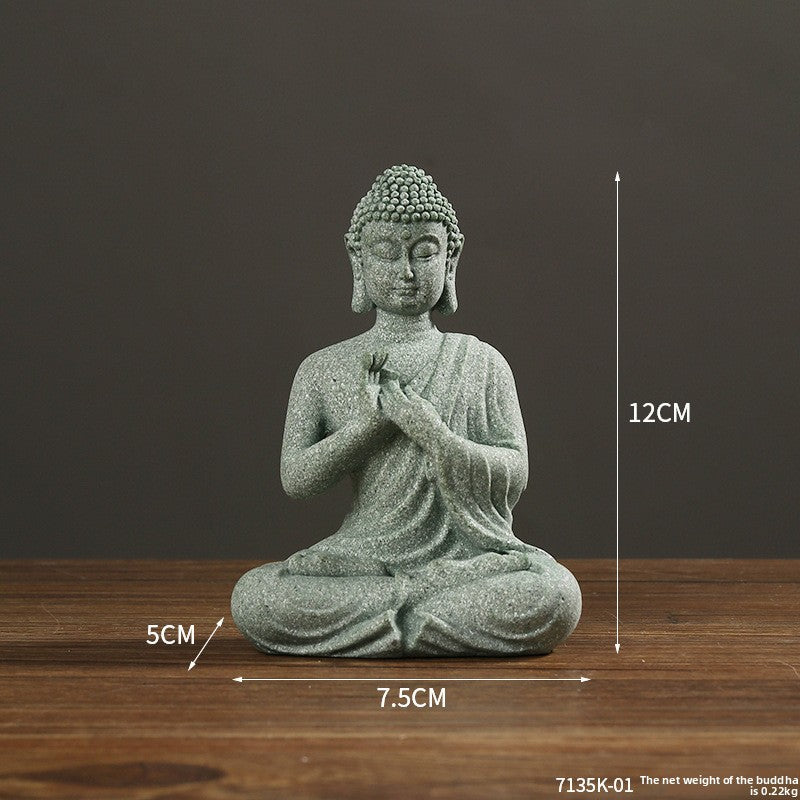 zensoullab Green Sandstone Buddha Statue Ornament Micro Landscape Fish Tank Landscaping Rockery Bonsai Living Room Zen Tea Tabletop Stone Small Sitting Buddha