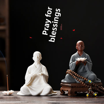zensoullab Zen Ceramic Little Monk Desktop Decoration New Chinese Style Living Room Entrance Figure Soft Decoration Tea Table Tea Pet Premium Ornament