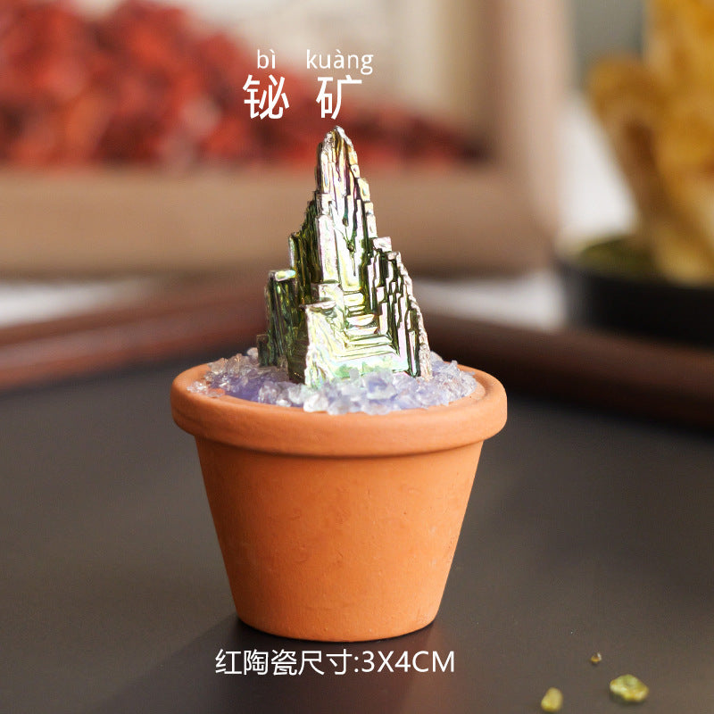 zensoullab Natural Crystal Raw Stone Mineral Pot Ornament Crystal Gemstone DIY Simulation Potted Plant Home Desktop Car Ornament