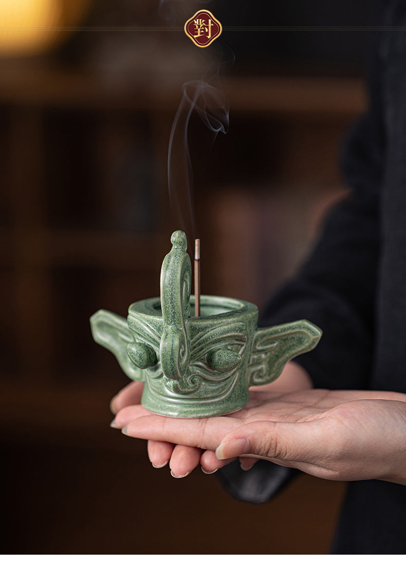 zensoullab Chinese Retro Cultural Creative Sanxingdui Bronze Long Eyes Mask Incense Holder Aromatherapy Burner Home Indoor Ceramic Incense Burner