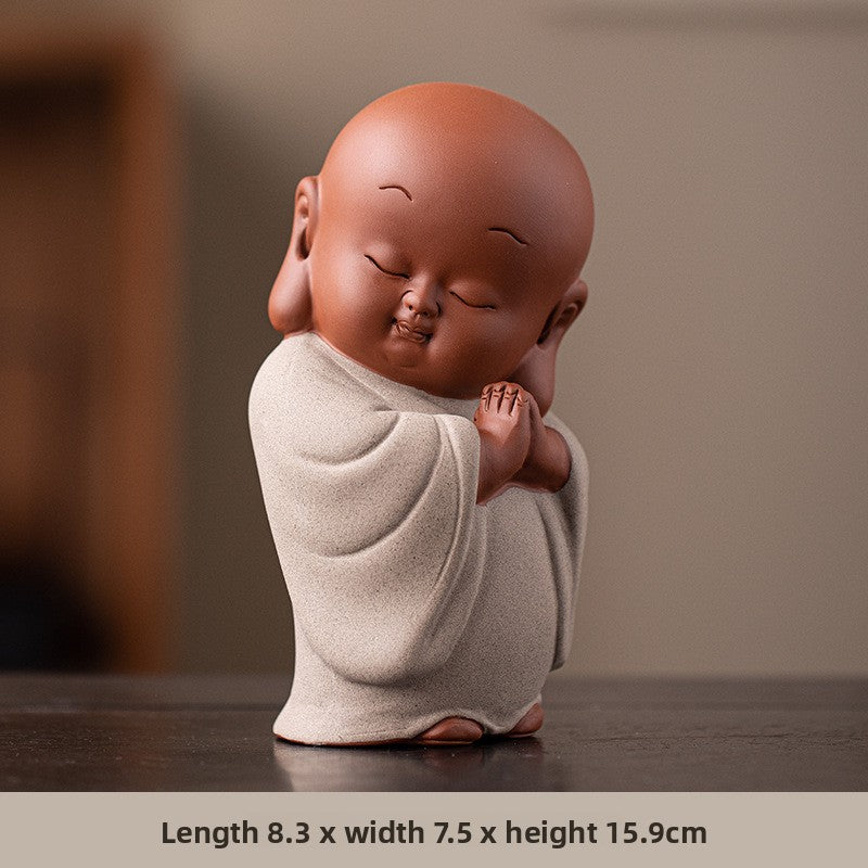 zensoullab New Chinese Style Ceramic Zen Little Monk Premium Desktop Ornament Creative Home Fish Tank Landscaping Tea Pet Decoration