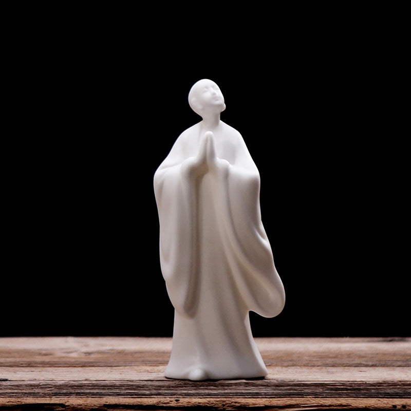 zensoullab Zen Character Ceramic Little Monk Chinese Style Ornament White Porcelain Blessing Little Novice Living Room Root Carving Study Room Soft Decoration