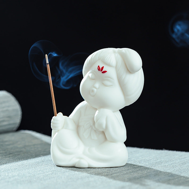 zensoullab Chinese Style Ceramic Lady Incense Holder Incense Stand Incense Burner Incense Stick Sandalwood Home Aromatherapy Burner Creative Home Decor Ornament