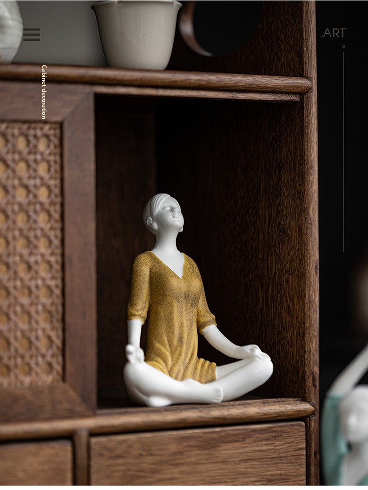 zensoullab Simple Ceramic Crafts Purple Clay Yoga Girl Modern Ornament Creative Figure Artwork Yoga Studio Gift