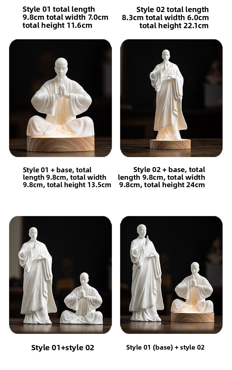 Zensoullab Zen Ceramic Monk Chinese Household Living Room Hallway Ornaments Monk Desktop Craft White Porcelain Character Decorations