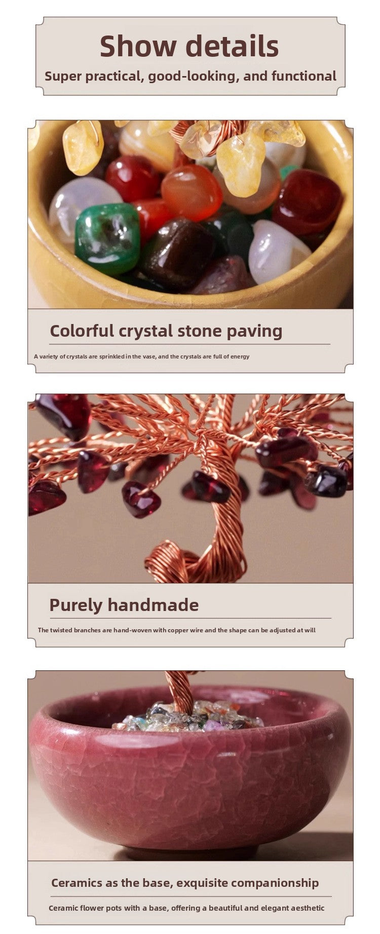 zensoullab Natural Yellow Crystal Wealth Tree Tea Cup Base Treasure Bowl Crystal Tree Crystal Money Tree Desktop Wealth-Attracting Ornament