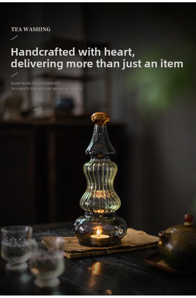 zensoullab Ancient Style Home Aromatherapy Candle Candle Holder Chinese Zen Style Antique Lampshade Glass Ornament Tea Room retro Atmosphere Lamp