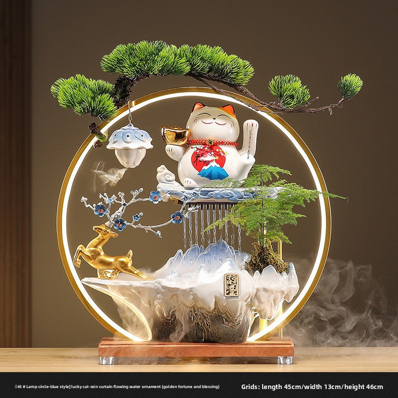 zensoullab Lucky Cat Flowing Water Wealth-Attracting Ornament Circulating Water Living Room Desktop Decoration