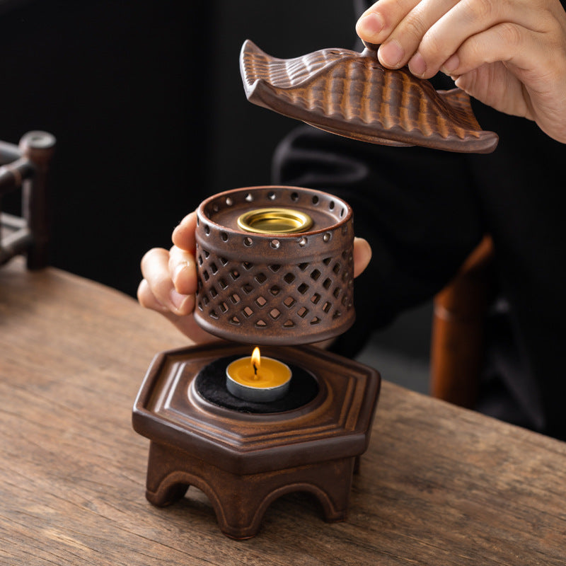 zensoullab Incense Burner Ceramic Purple Clay Hollow Han Yun Palace Lantern Candle Incense Essential Oil Burner Incense Stick Agarwood Multifunctional Ornament