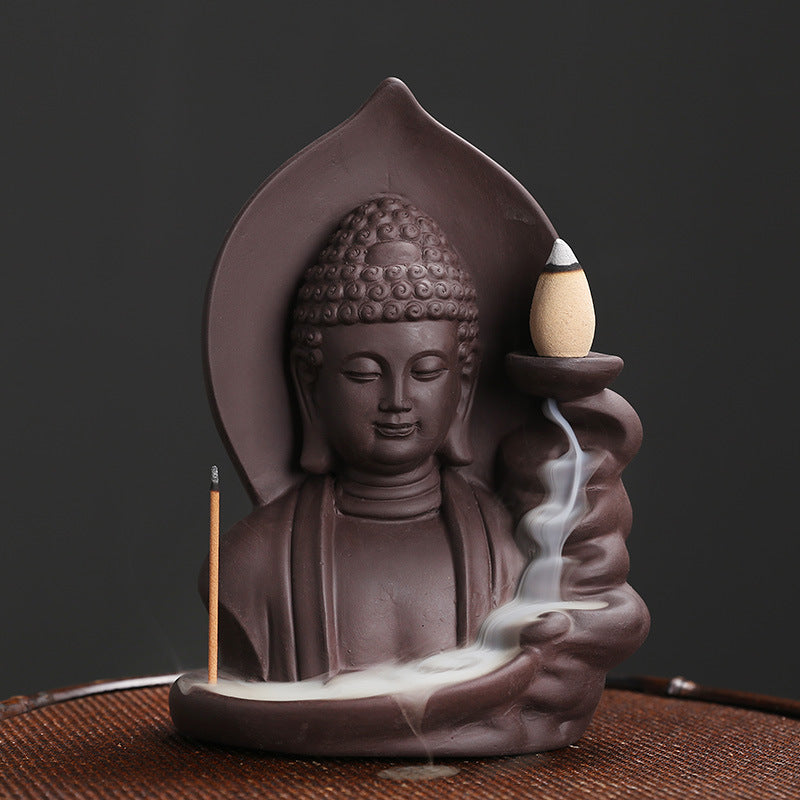 Original Purple Clay Sandalwood Backflow Incense Burner Xiangyun Rulai Buddha Incense Burner Home Decor Craft Ornament Wholesale