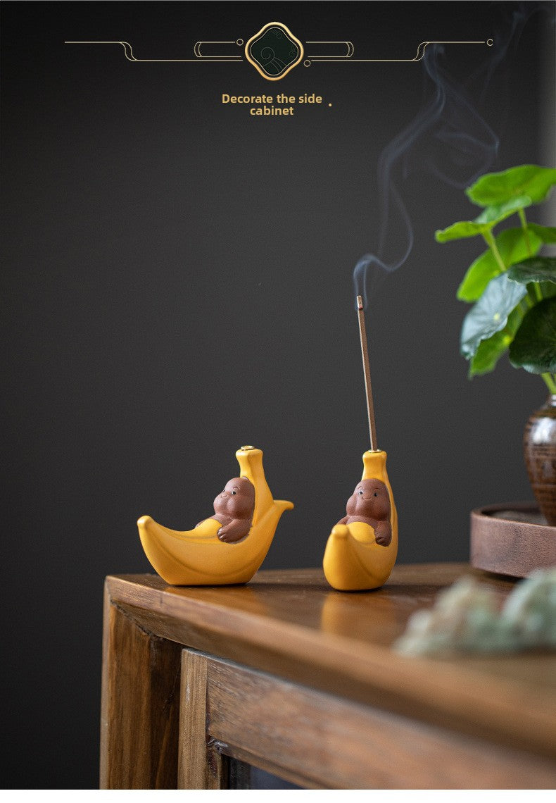 zensoullab Ceramic Banana Incense Burner for Home Use, Indoor Incense Holder, Zen Tea Ceremony Aromatherapy Burner