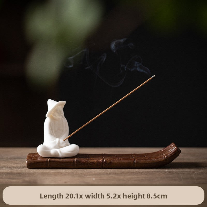 zensoullab Xie Ke Incense Burner for Home Indoor Sandalwood Agarwood Holder Zen Style Jiang Taigong Fishing Tea Room Ceramic Aromatherapy Burner Ornament