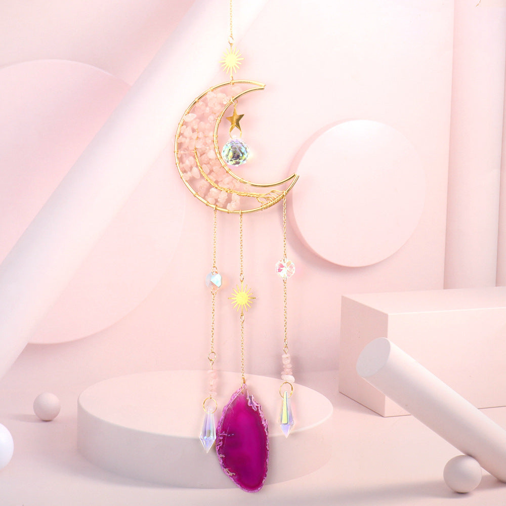 zensoullabsuncatcher Golden Moon Tree of Life Agate Slice Sun Catcher Sun Rainbow Window Decoration