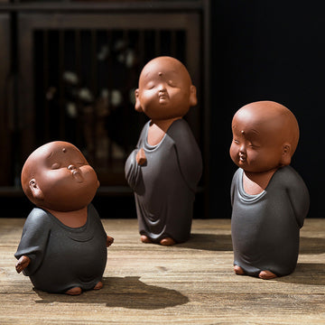 zensoullab Zen Purple Clay Little Monk Figure Creative Desktop Living Room New Chinese Style Study Entrance Tea Room Tea Pet Ceramic Ornament