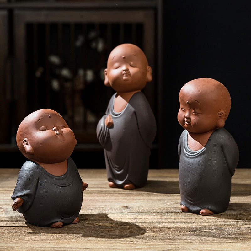 zensoullab Zen Purple Clay Little Monk Figure Creative Desktop Living Room New Chinese Style Study Entrance Tea Room Tea Pet Ceramic Ornament