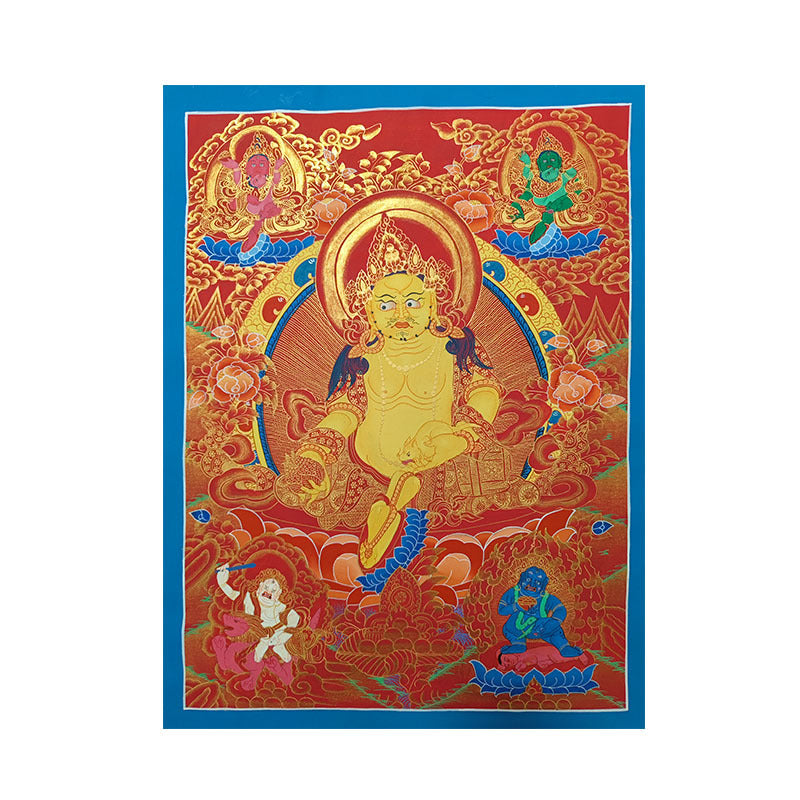 zensoullab Nepal Hand-painted Yellow God of Wealth Thangka Classic Red Thangka Black Thangka Five Gods of Wealth Buddha Tibetan Buddhist Hall Worship Decoration Hanging Painting