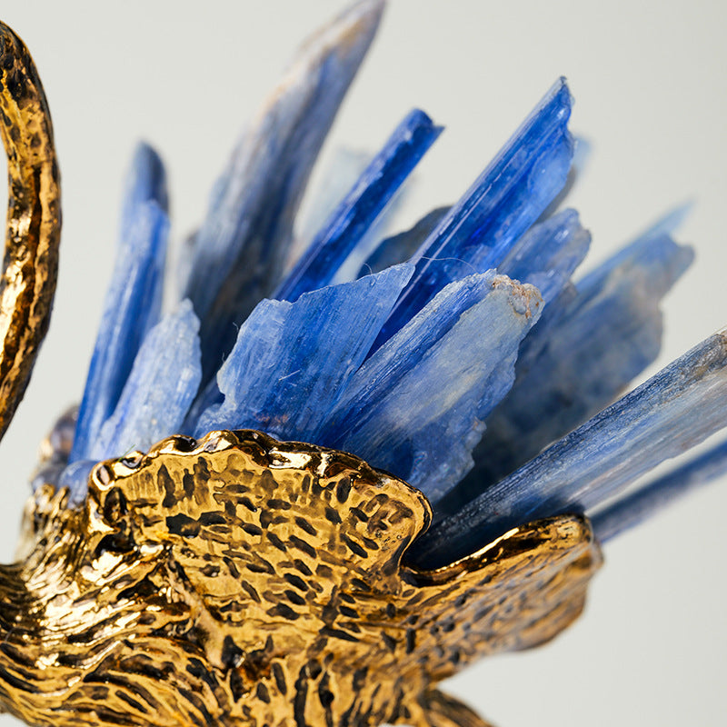 zensoullab Natural Kyanite Flamingo Ornament Kyanite Cluster Alloy Small Animal Crystal Craft Home Decoration