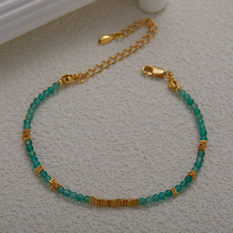 zensoullab S925 Sterling Silver Natural Green Chalcedony Gemstone Necklace for Women Fashionable Personalized Handmade Fragmented Silver