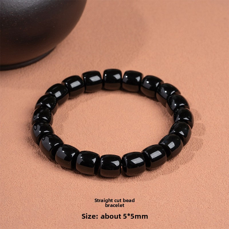 zensoullab Natural Straight-Cut Black Agate Dzi Bead Bracelet Fashion Versatile Unisex Couple Style Single Circle Medicine Tablet Bracelet In Stock