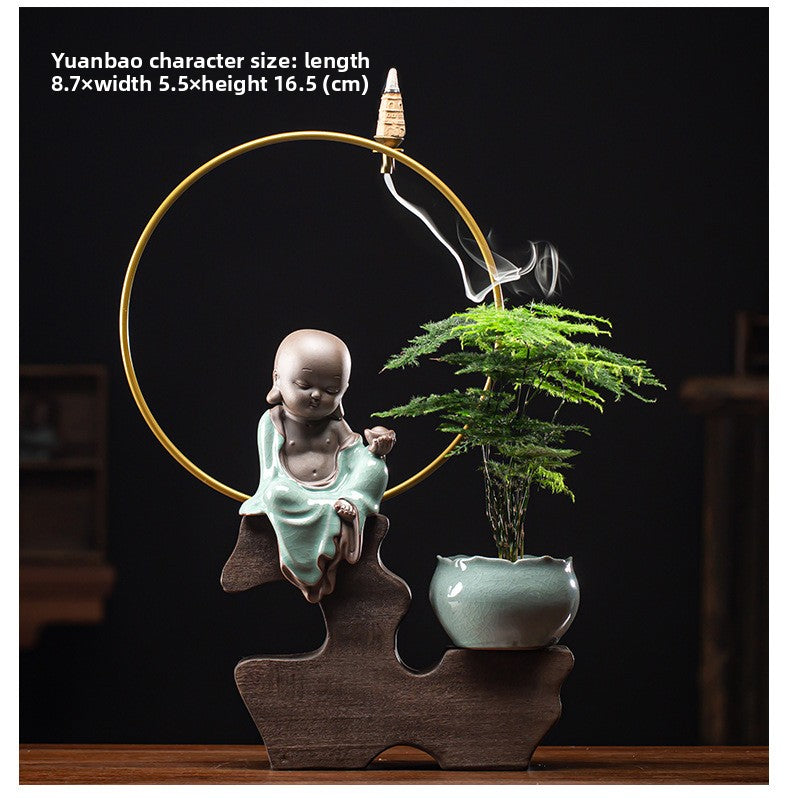 zensoullab Zen Style Backflow Incense Burner Ornament Sha Mi Monk Chinese Style Home Living Room Office Potted Incense Burner Gift