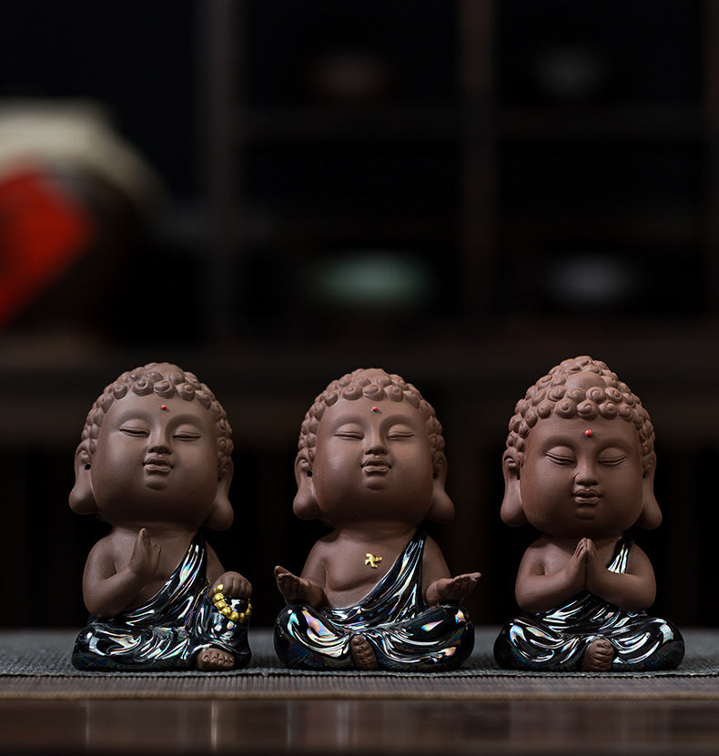 zensoullab Premium Ceramic Small Buddha Statue Home Decor Purple Clay Tathagata Tea Pet Tea Room Living Room Entrance Car Mounting Ornament