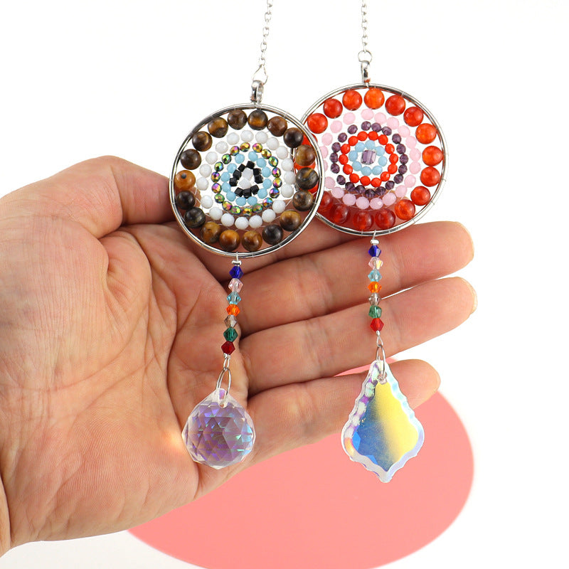 zensoullab Handmade Woven Colorful Bead Round Crystal Maple Leaf Pendant Hanging Decoration for Indoor Curtain Decoration