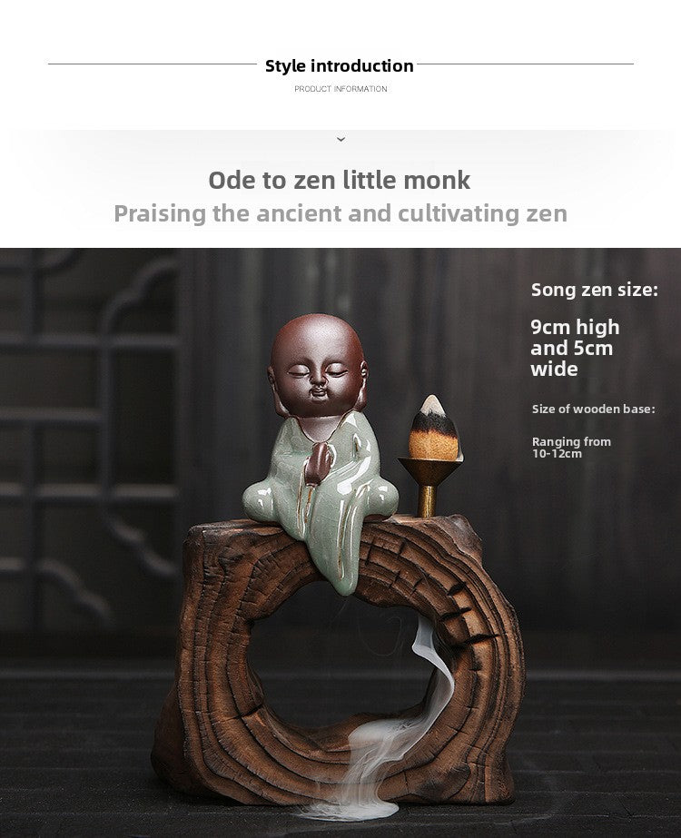 zensoullab Yunshang Tea Pet Ornament Creative Little Monk Purple Clay Backflow Incense Burner Tea Set Accessories Home Office Art Ornament