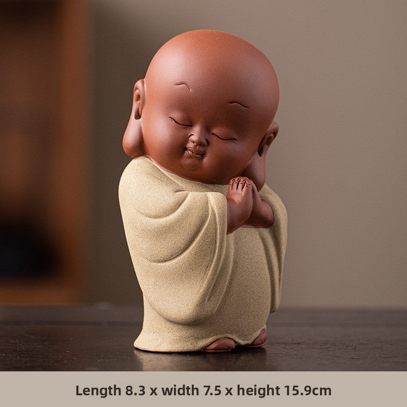 zensoullab New Chinese Style Ceramic Zen Little Monk Premium Desktop Ornament Creative Home Fish Tank Landscaping Tea Pet Decoration