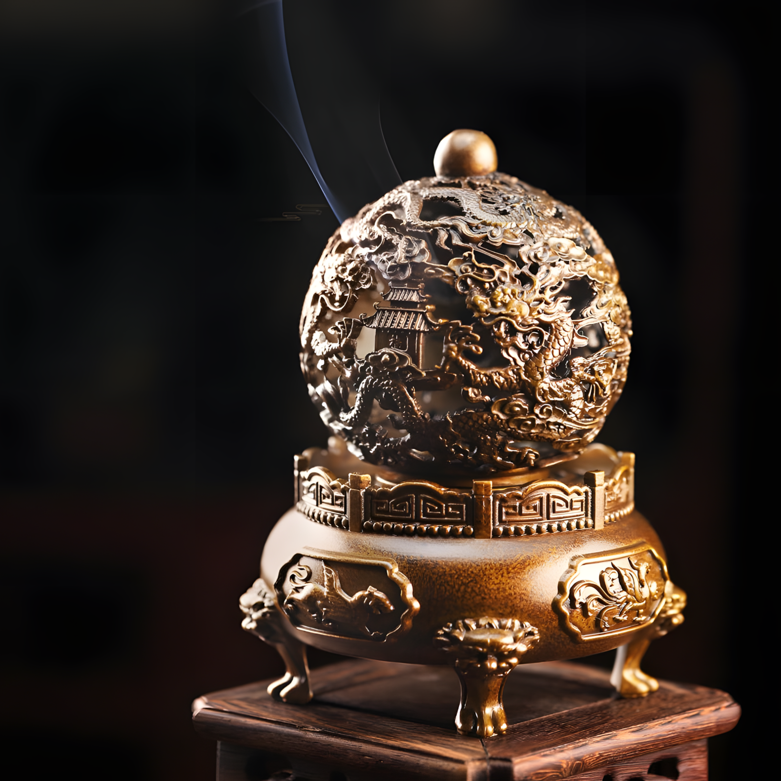 Zensoullab “Dragon’s Fortune Incense Burner” – Brass Gilded Carving for Meditation & Mindful Living