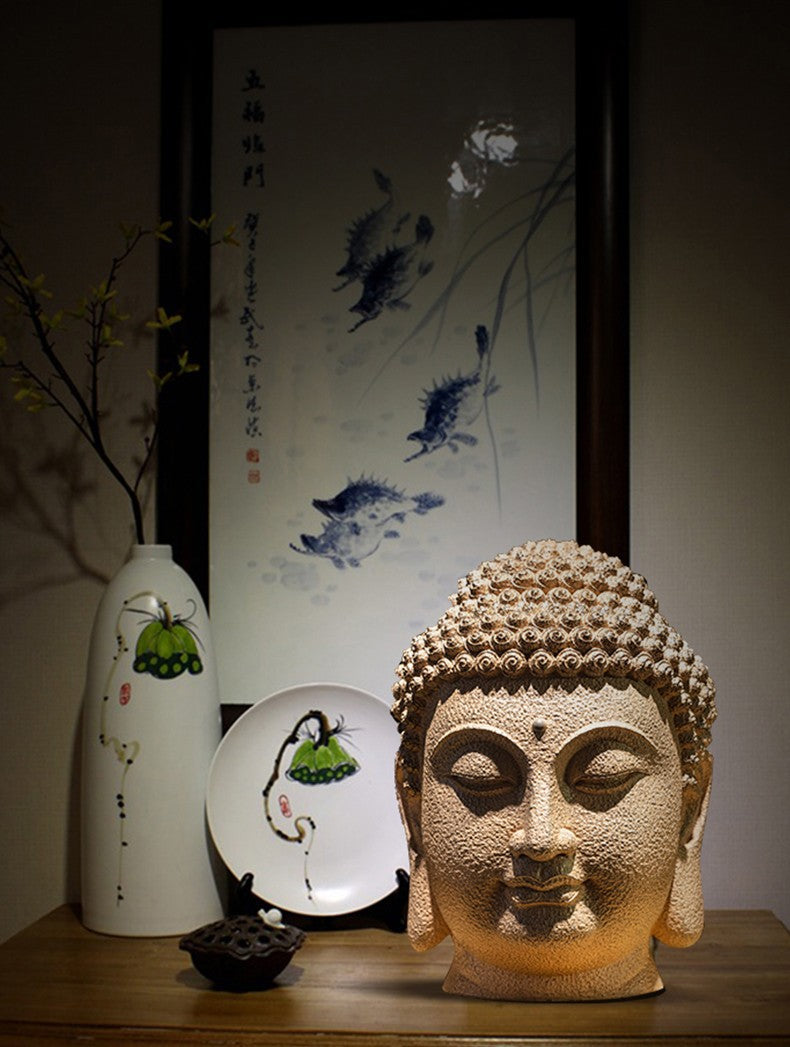 zensoullab New Chinese Style Buddha Head Buddha Statue Zen Ornament Large Compassion Buddha Head Southeast Asian Entrance Hallway Buddhist Decoration