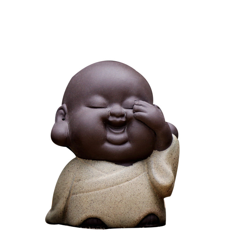 zensoullab Creative Boutique Purple Clay Three Little Monk Tea Play Tea Pet Ornament Ceramic Zen Little Novice Figure Home Decor