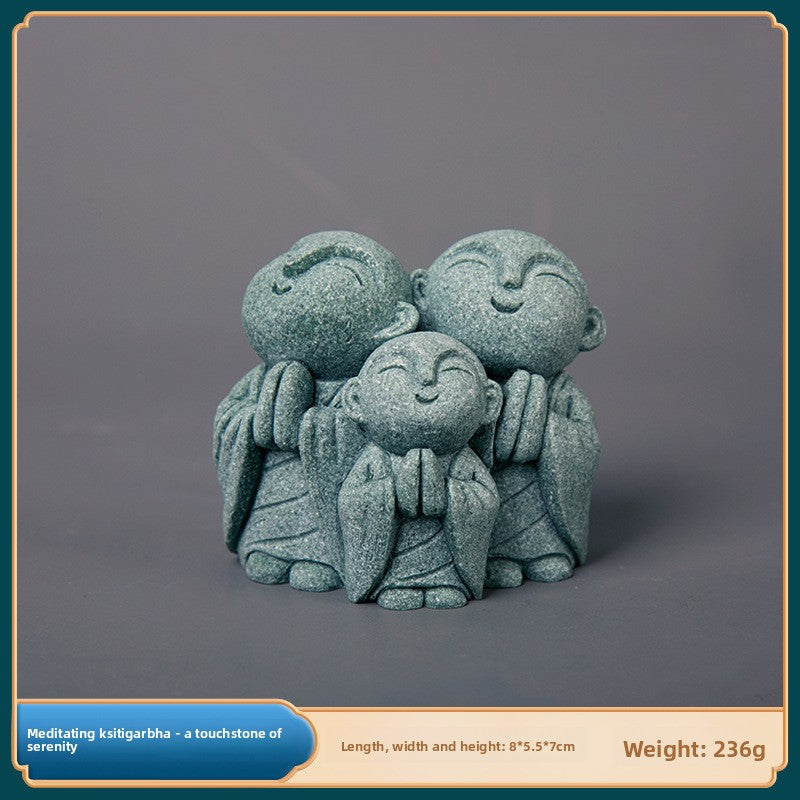 zensoullab Green Sand Stone Japanese Style Little Monk Home Aromatherapy Decoration Kyoto Kanzan Shape Fish Tank Aquarium Bonsai Matching Ornament