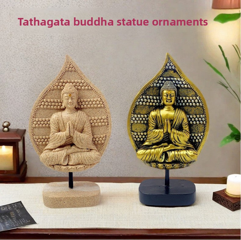 zensoullab New Chinese Style Buddha Statue Ornament Resin Painted Gold-Plated Small Buddha Statue Retro Zen Buddha Head Home Tea Room Decoration