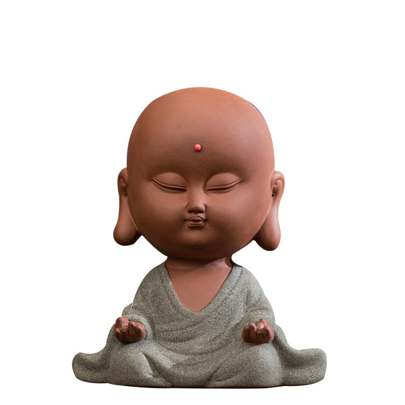 zensoullab Zen Style Yixing Clay Little Monk Tea Pet Tea Tray Tea Room Ornament Craft Figure Creative Space Decoration