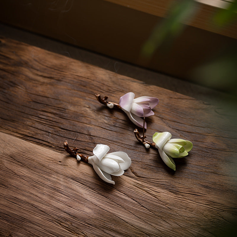 zensoullab Ceramic Magnolia Flower Incense Holder