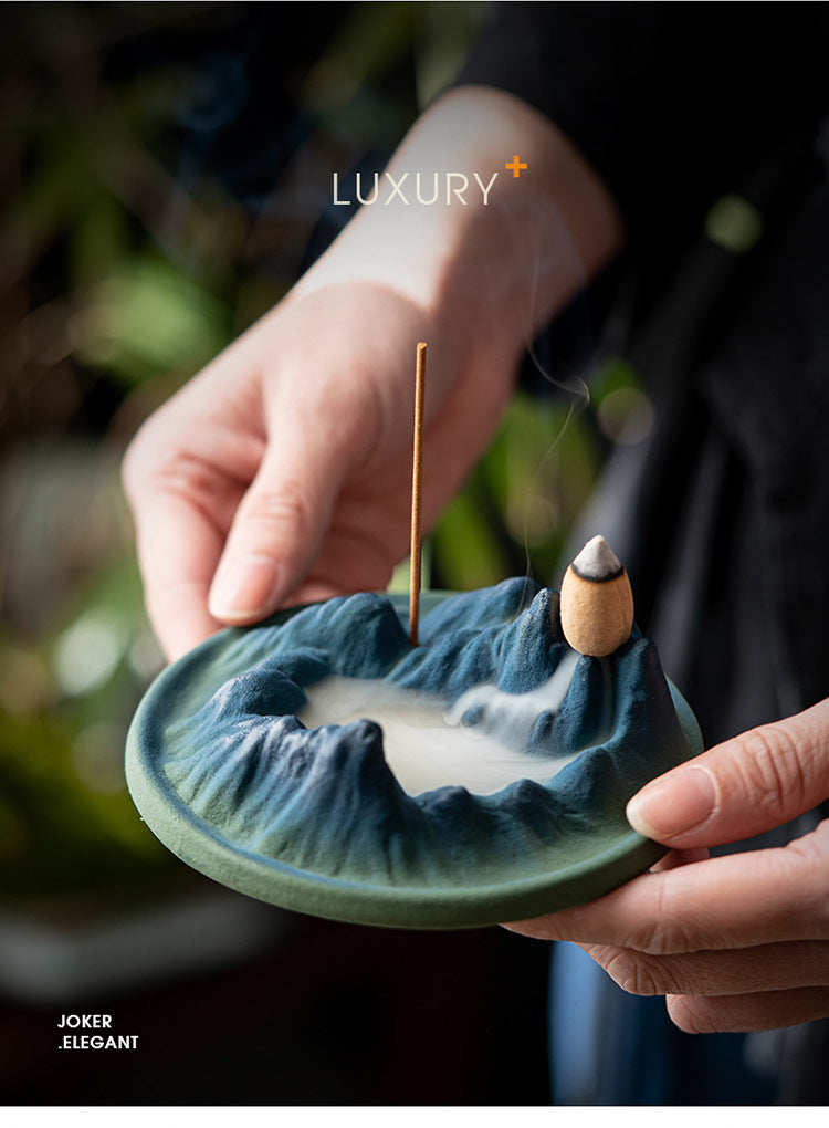 Zensoullab Thousand-Li Landscape Ceramic Wire Incense Holder Backflow Incense Burner Home Indoor Incense Burner Zen Study Tea Table Incense Holder Ornaments