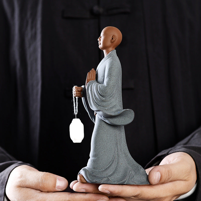 zensoullab Purple Clay Zen Buddhist Little Monk Figurine Creative Ceramic Character Home Living Room Tea Room Tea Pet Desktop Decoration
