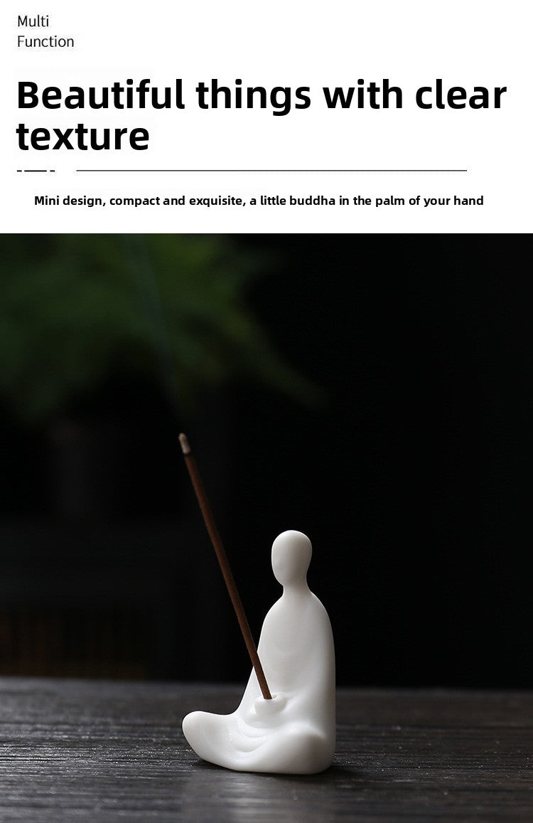 zensoullab Zen Ceramic Formless Buddha Entrance Study Creative Ornament White Porcelain Little Monk Incense Holder Tea Table Living Room Creative Ornament