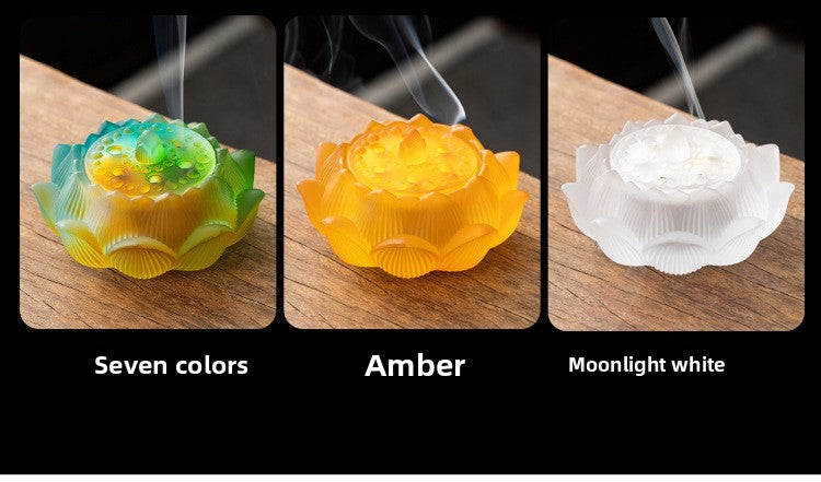 zensoullab Glass Incense Burner Ancient Method Lotus Seven-Color Coil Incense Sandalwood Agarwood True Incense Home Use Incense Holder New Chinese Style Ornament