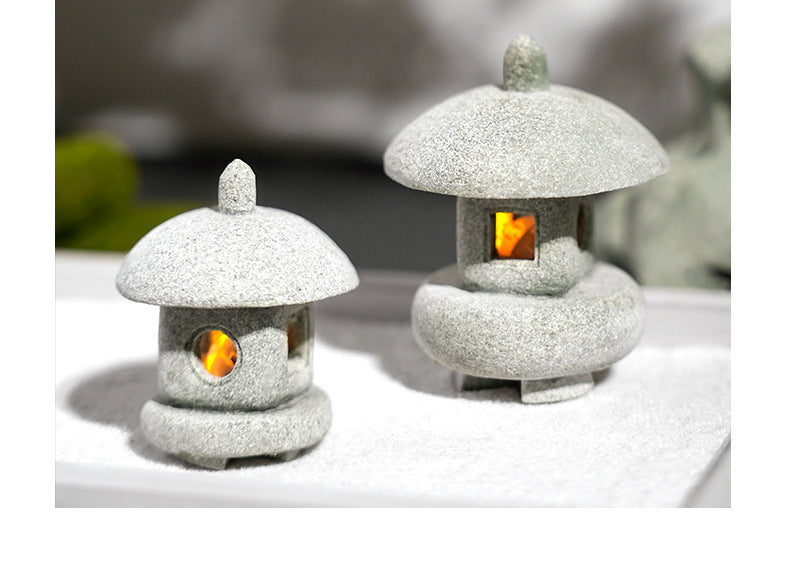zensoullab Japanese Style Stone Lantern Micro Landscape Ornament Chinese Style Bonsai Fish Tank Decoration Ancient Style Desktop Zen Tea Table Stone Lantern