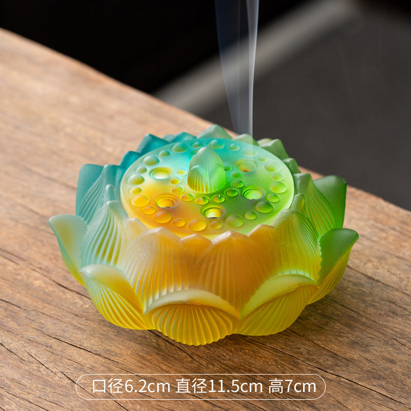 zensoullab Glass Incense Burner Ancient Method Lotus Seven-Color Coil Incense Sandalwood Agarwood True Incense Home Use Incense Holder New Chinese Style Ornament