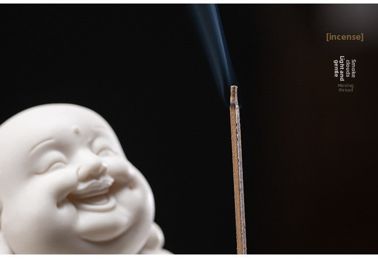 zensoullab Creative New Chinese Style Ceramic Maitreya Buddha Statue Desktop Ornament Home Incense Holder Incense Burner Incense Tray