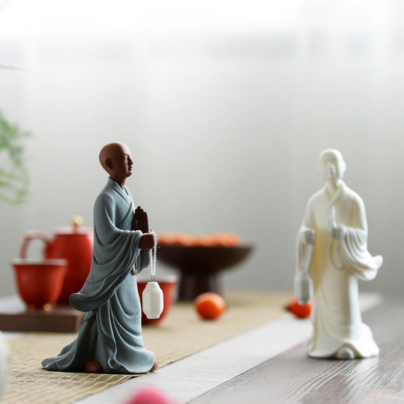 zensoullab Purple Clay Zen Buddhist Little Monk Figurine Creative Ceramic Character Home Living Room Tea Room Tea Pet Desktop Decoration